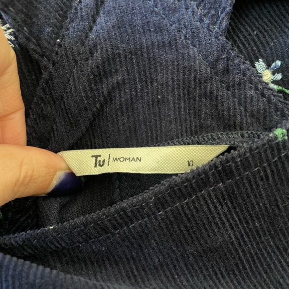 TU Navy Cord Pinafore Dress Embroidered Flowers Size 10 - Picture 7 of 8